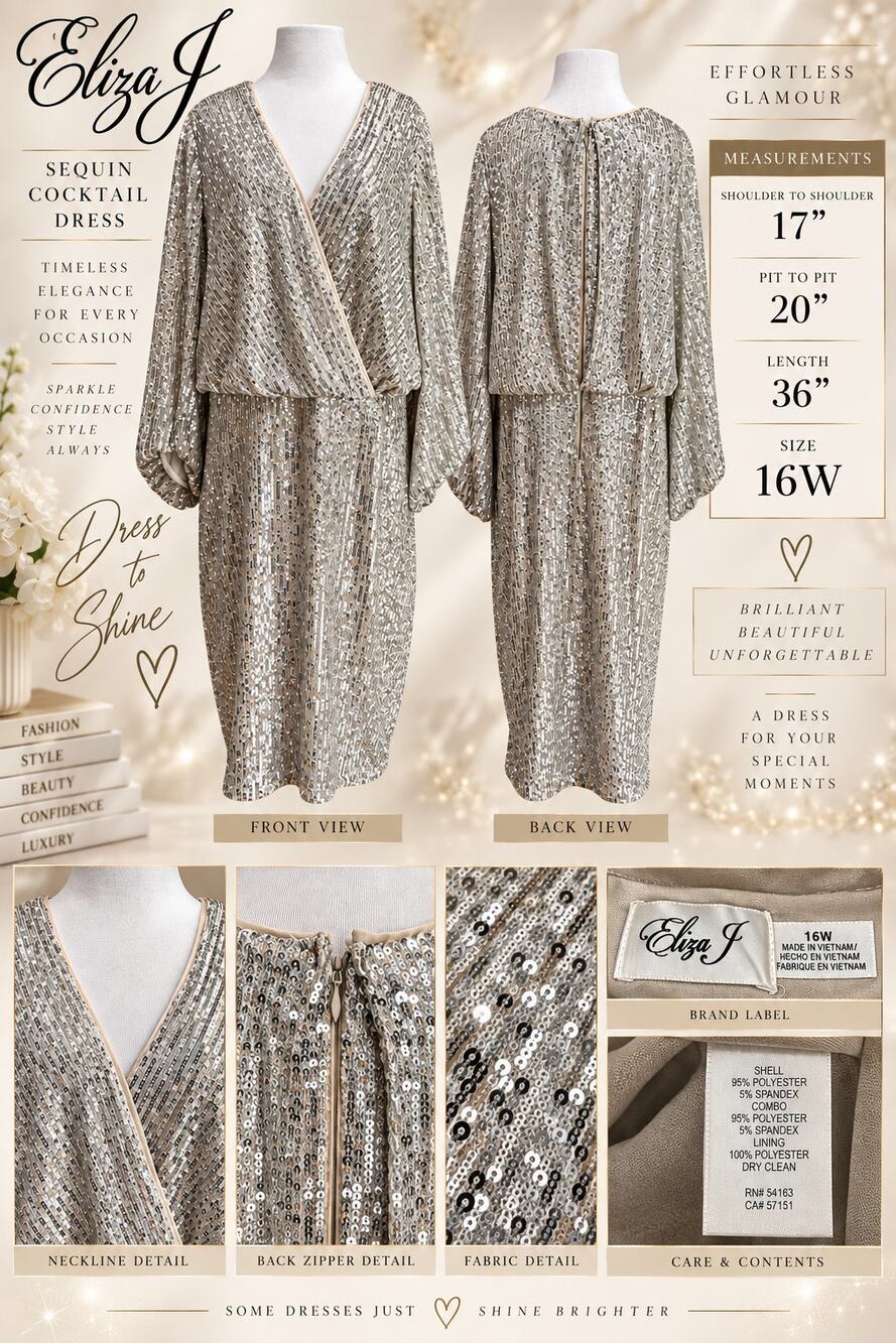 Eliza J Women's Balloon Sleeve Blouson Wrap Sequin Mini Cocktail Dress